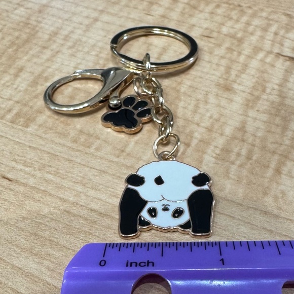 Cute Panda Charm Keychain Golden Pet Gift Animal Lover Elegant Keyfob - Picture 7 of 7